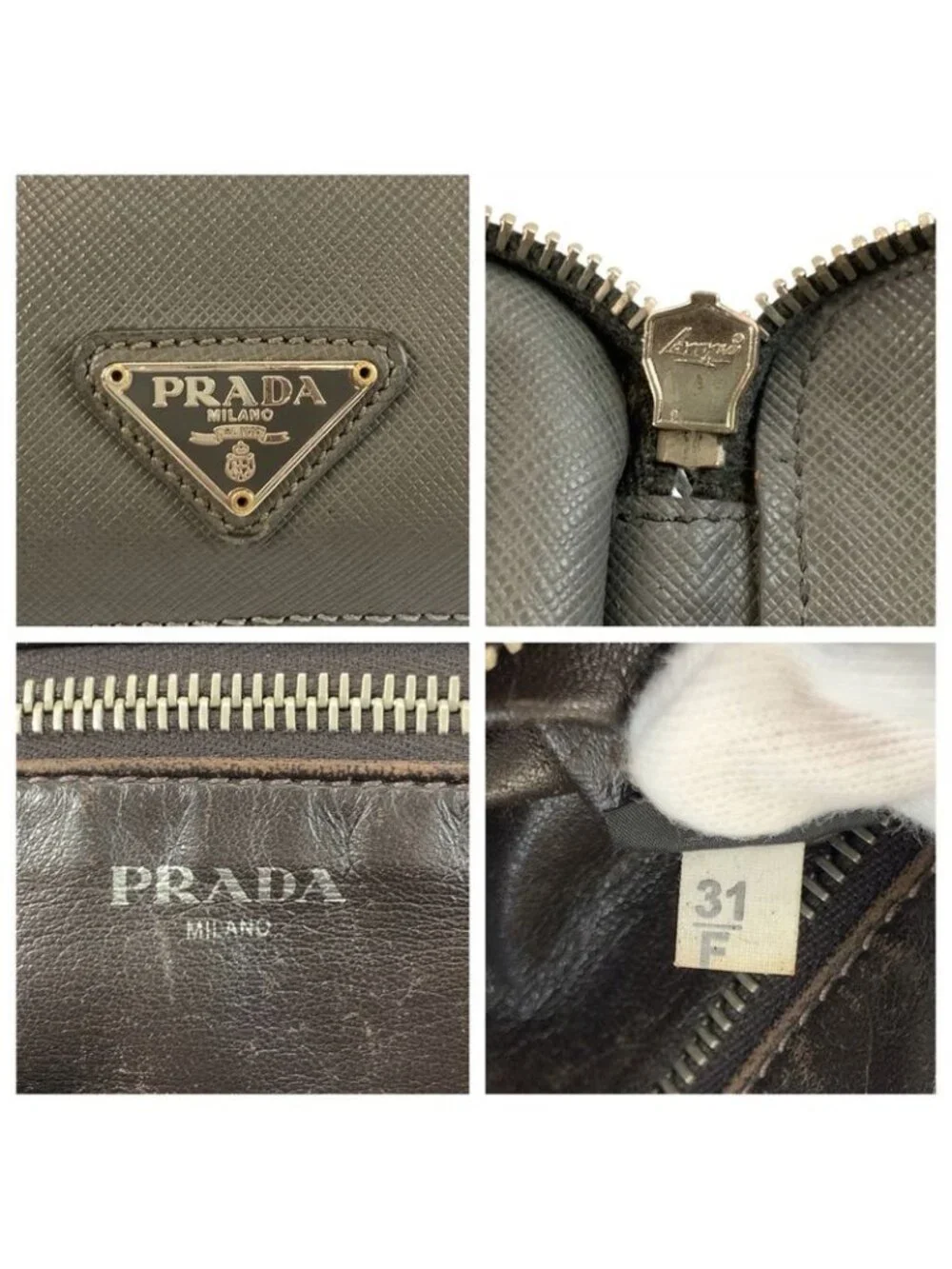 Prada Saffiano Gray Silver Leather Clutch - Picture 3 of 9